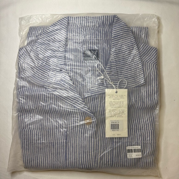 esby Tops - ESBY Linen Lenny Work Shirt In French Blue Stripe Oversized Women's M